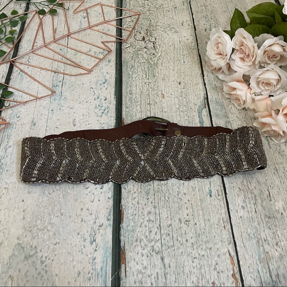 Anthro Jasper & Jeera beaded leather belt small